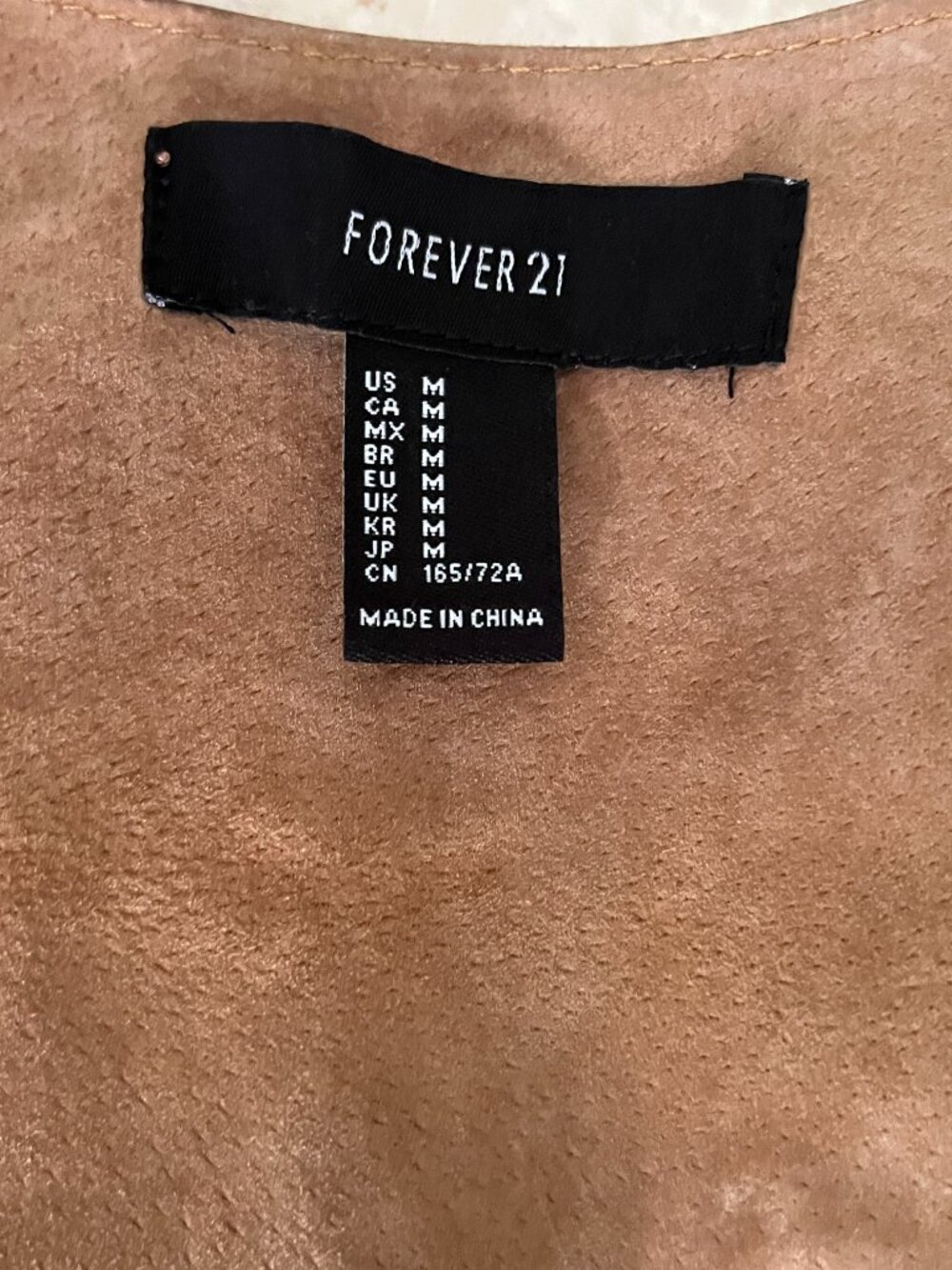 Forever 21 Sz M Light Brown Suede Leather Open Front Fringe Vest - Picture 10 of 12